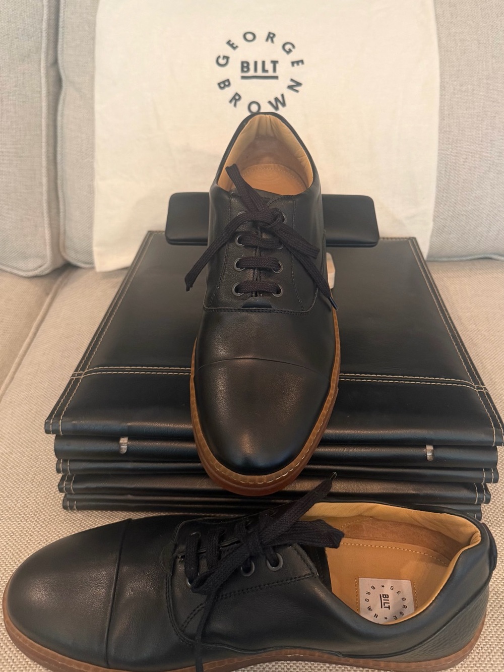 George Brown Bilt Men’s Black Leather Lace-Up with Tan Outsole